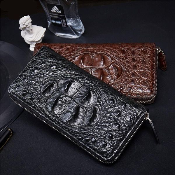 

crocodile wallet male genuine leather long fund zipper hand package man business affairs leisure time design purse wallets, Red;black