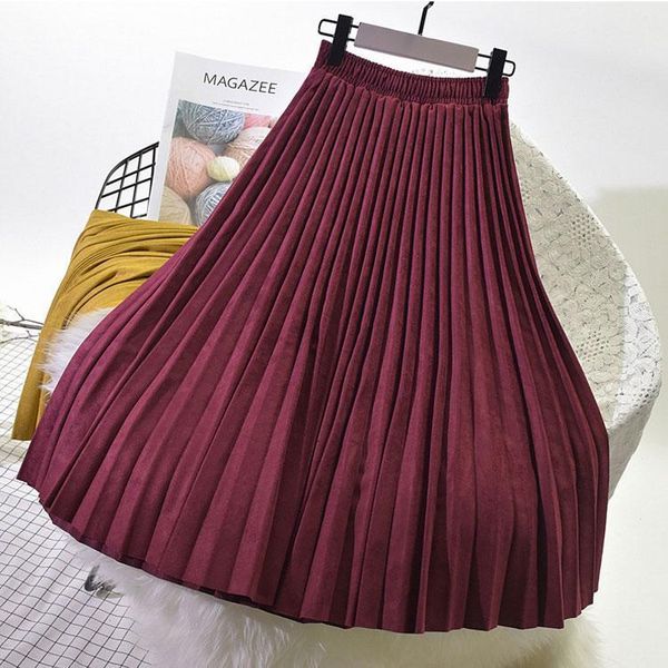 

skirts two layer spring women suede skirt long pleated brand womens saias midi faldas vintage xvmp, Black