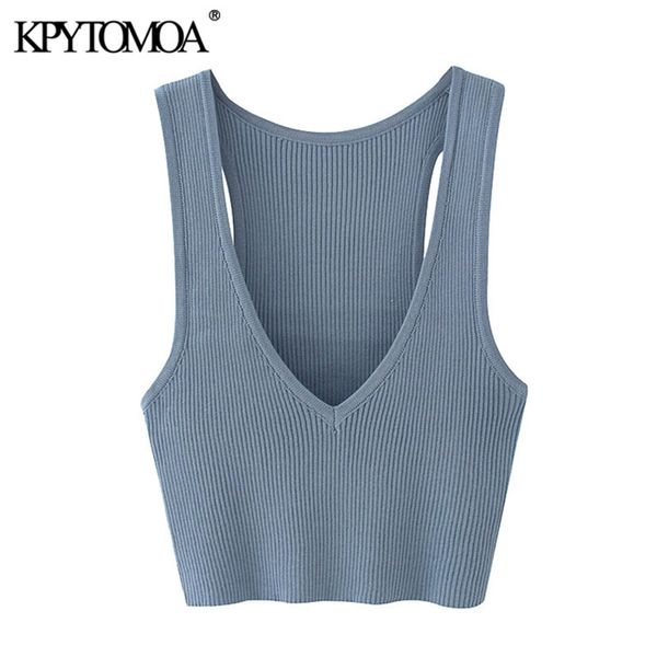 

women fashion deep v neck cropped knitted vest sweater stretchy slim female waistcoat chic 210420, Black;white