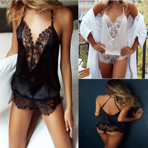 

camisoles & tanks lingerie v-neck lashes lace suspenders pajamas z9c9, Black;white