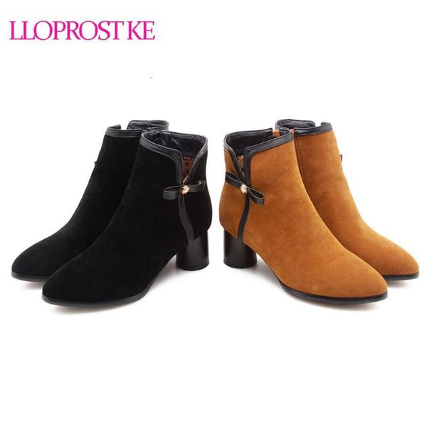 

boots lloprost ke women ankle yellow elegant fashion thick high heel winter bowtie shoes motocycle size 32-47 d351 5try, Black