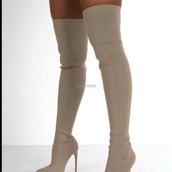 

boots knee-high lace up high heels women shoes winter warm size 36-43 2021 fashion platform, Black