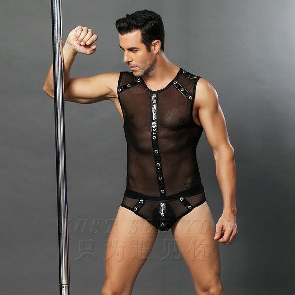 

mesh men' waistcoat underwear servant role play 6621, Red;black