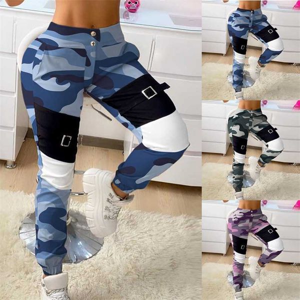 

45# fashion stitching leggings women camouflage print leggins mujer casual fitness bandage long pants pantalones de mujer 211204, Black