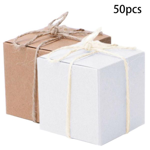 

50pcs kraft paper square chic sweet candy gift boxes wedding party favors suit for 2021 arrival wrap