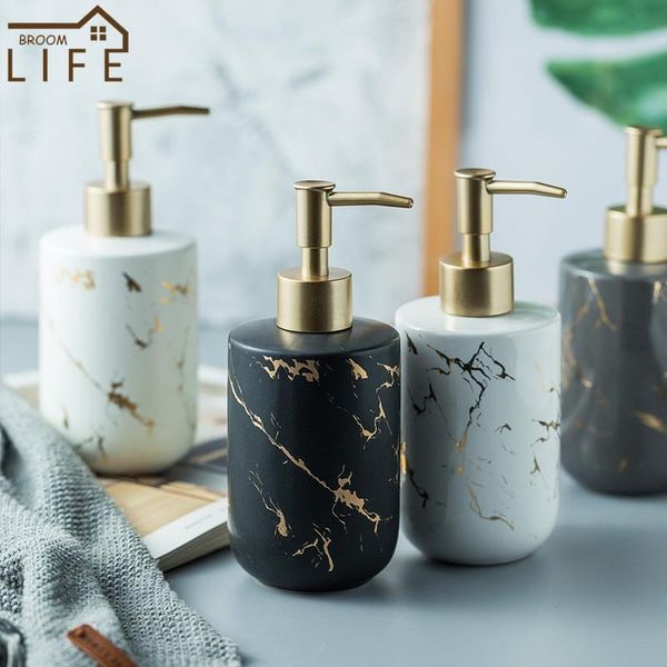 

liquid soap dispenser european matte ceramic marbling portable simplicity press bottle container bathroom set