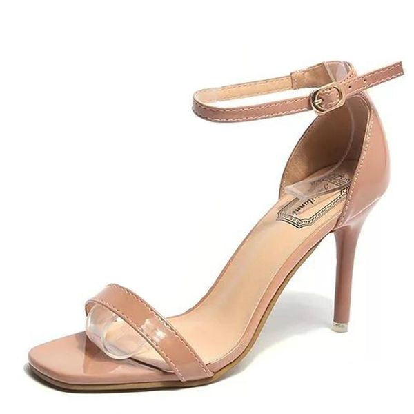 

women sandals 2021 summer high heels sandal nude concise patent leather party dress shoes woman m461, Black