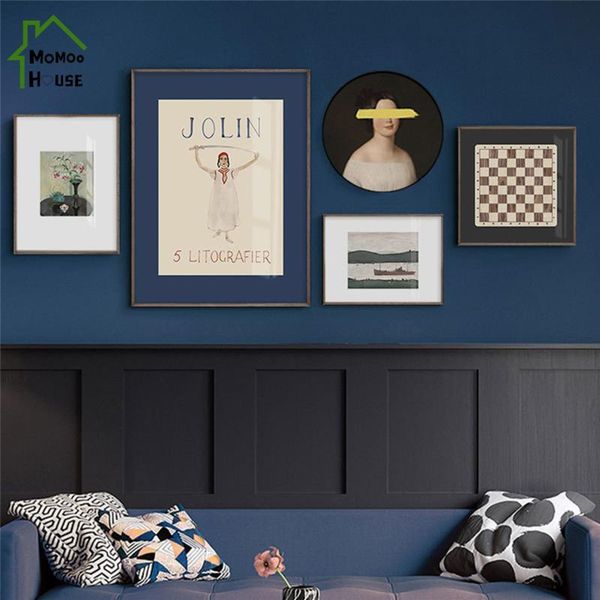 

paintings vintage abstract blindfolded woman lattice canvas painting posters for living room wall art decor home decorations