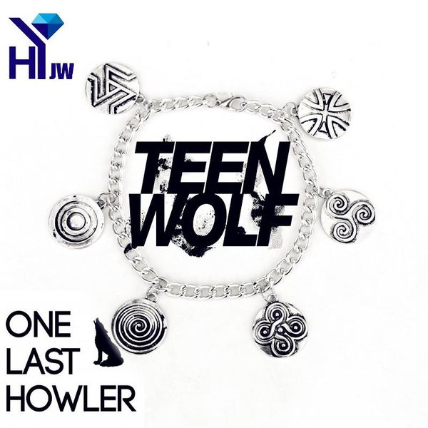 

link, chain movies vintage symbol teen wolf mccall charm bracelets antique silver plated wristlet bangles jewelry, Black