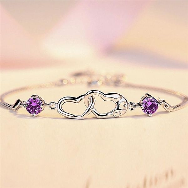 

link, chain pinksee listing classic ocean heart link crystal silver plated elegant bracelet charm jewelry women gift, Black