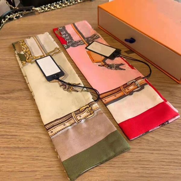 

2021 satin print headband scarf women riband handle bags scarfs long wrist ribbon fashion hair band scarves & wraps, Blue;gray