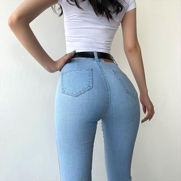 

elastic slim pencil high waist women jean skinny denim pants trousers multi size spring autumn femme ladies, Blue