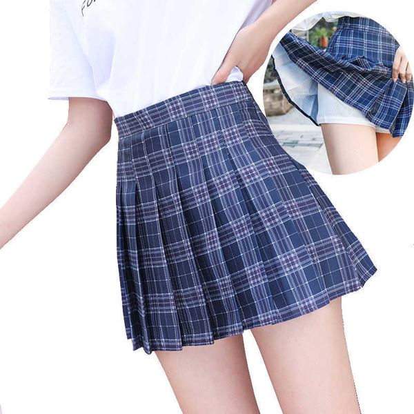 Joloo jolee sexy cintura alta y2k xadrez mini saias casuais coreano harajuku plissado uma linha saias elegantes uniformes da escola japonesa 210619