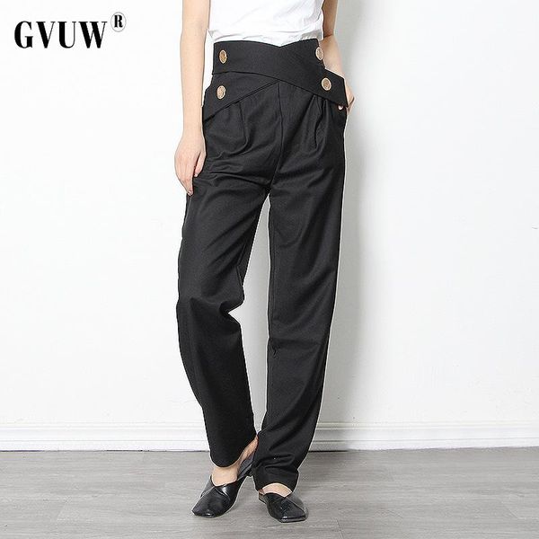 

women's pants & capris gvuw fashion large metal buckle cross strap high waist straight slim small foot casual aesthetic kb2367, Black;white
