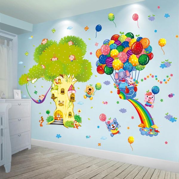 Adesivos de parede [shijuehezi] desenhos animados balões DIY Animais Árvores Decalques para crianças Quartos Bebê Berço Decoração de Casa