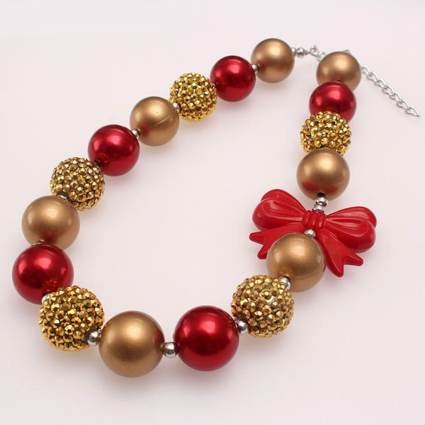 

red bowknot girls beads necklace cute child kids bubblegum necklace toddler handmade chunky jewelry for gifts, Red;brown
