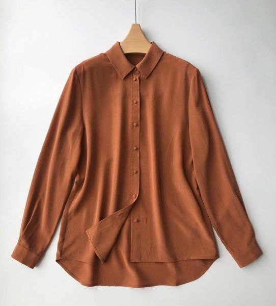 

women's blouses & shirts women spring autumn luxury elegant vintage caramel silk long-sleeved shirt blouse, White
