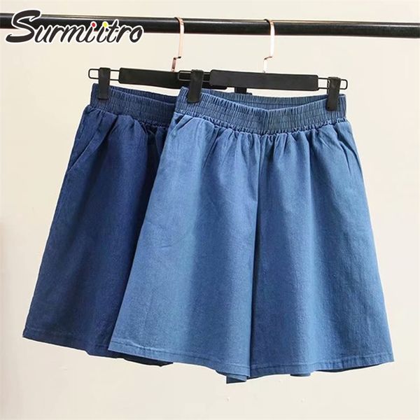 Casual Summer Koreanischer Stil Denim Capris Frauen All-Match-kurze Hose Hohe elastische Taille Lose Shorts Weibliche 210421