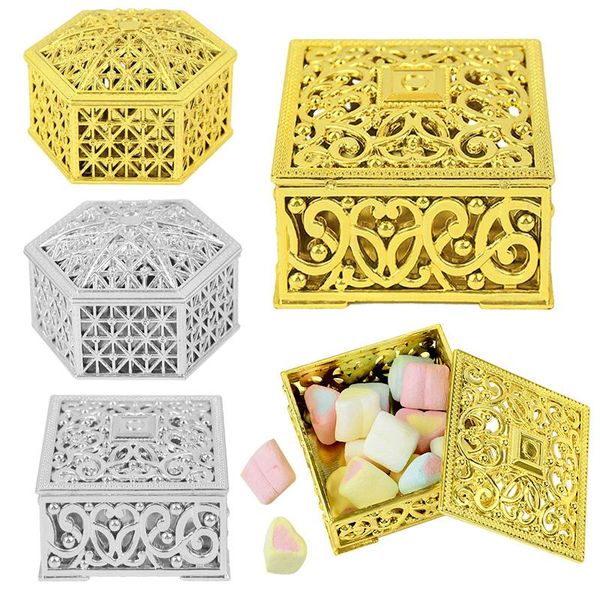 

1/5pcs gold silver openwork pattern plastic candy boxes hexagon wedding favor gifts box for birthday party chocolate decor gift wrap