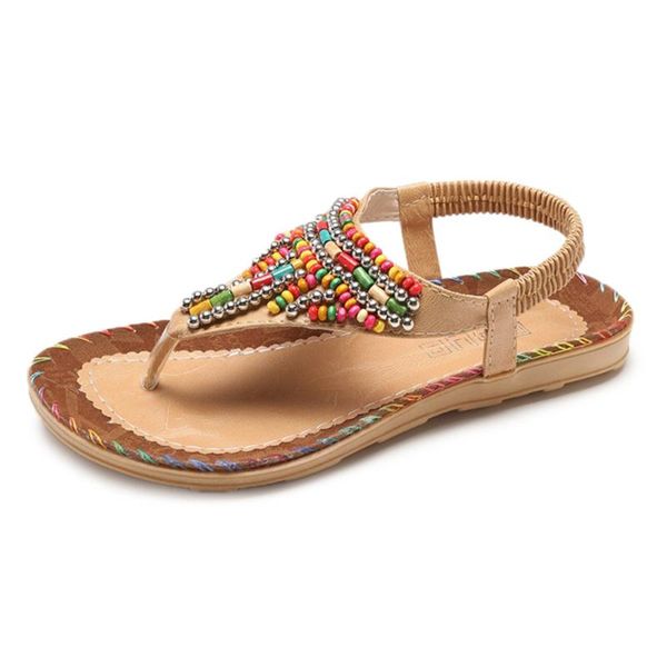 

women flat sandals bohemian string bead summer shoes casual beach, Black