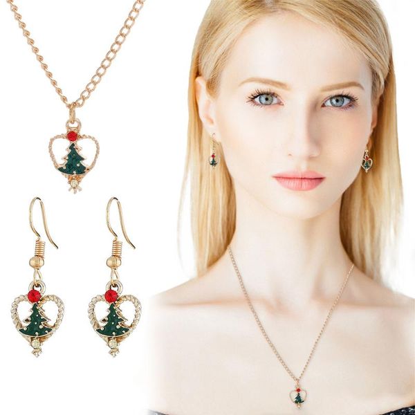 

earrings & necklace 3 pcs/set christmas tree xmas jewelry gifts for girls earing set prom accessories party, Silver