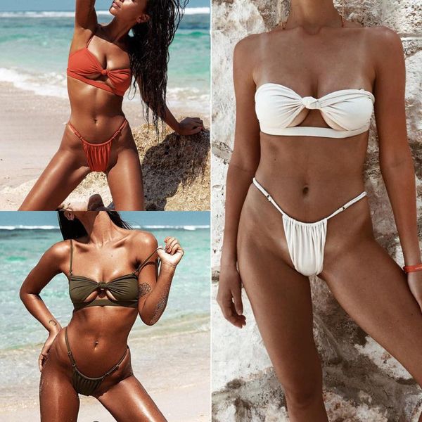

women's swimwear micro bikini set solid women fashion push-up padded bra beach swimsuit beachwear mujer biquini#es, White;black