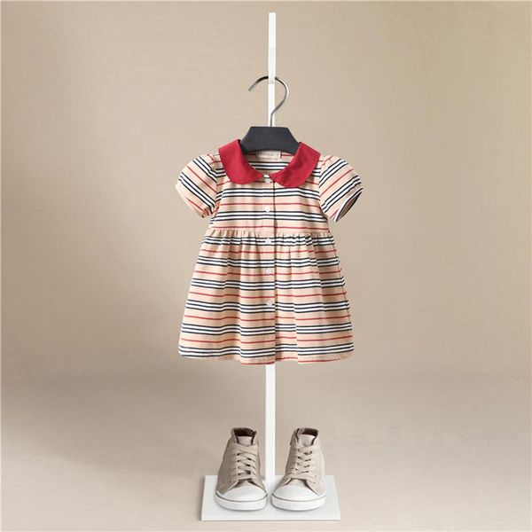

girls' dresses clothing girls dresses summer new girl female dress baby cotton floral princess short sleeve stripe dresse, Red;yellow