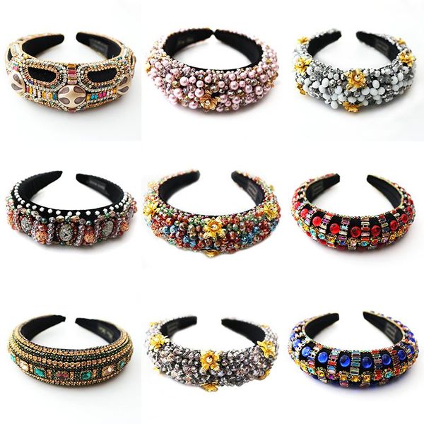 

hair clips & barrettes baroque boho rhinestone headband crystal colorful bead inlaid band for woman prom gift wedding hoop accessories, Golden;silver