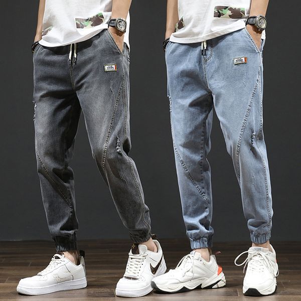

Arrival Fashion Jeans Men Casual Harem Spring Autumn Elastic Waist Comfort LooseTrousers Male Washed Pencil Pants, Blue