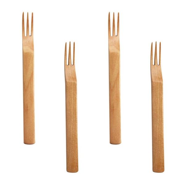 

forks 4pcs wooden three tooth flat japanese style fruit fork salad dessert picks