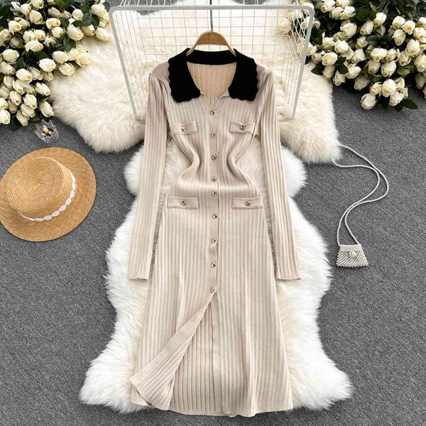 

casual dresses singiny korean autumn woman's nightgown unique turndown-collar breasted thin dressed fashionably streetwear winter gown, Black;gray