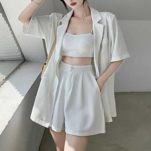 

women's tracksuits office ladies fashionable loose and thin two piece sets women split back suit coat + high waist wide leg shorts ense, Gray