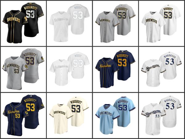 

milwaukee brewers men 53 brandon woodruff women youthjersey, Black;red