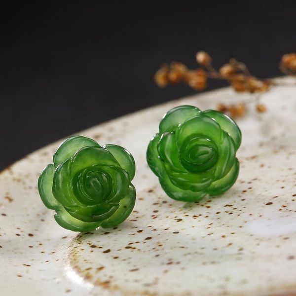

stud natural jasper green jade plum earrings elegant 925 sterling silver earring with gemstone oorbellen voor vrouwen, Golden;silver