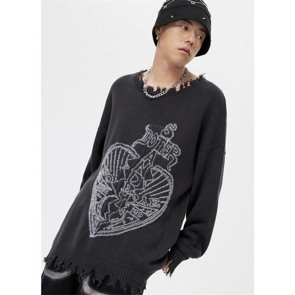 

men's sweaters ins high street sweater autumn and winter loose personality irregular woolen retro hip hop trend couple coat, White;black