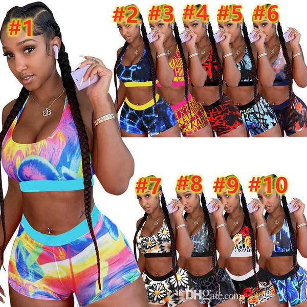 

women two piece vest outfits fitness sports sets elastic bodycon shorts set clothing printing swimsuits for 2022, Gray