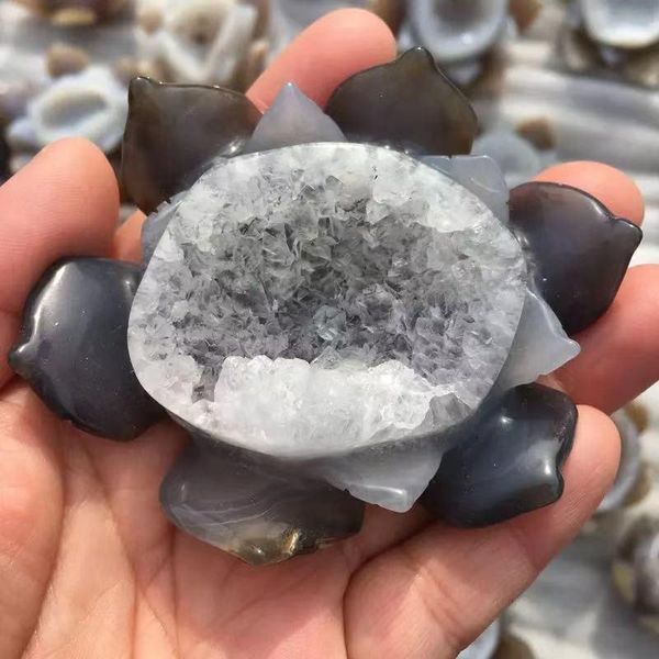 

200g-285g natural crystal quartz agate geode lotus handmade carving handcrafts 1pc decorative objects & figurines