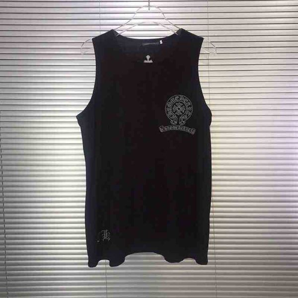 

vest embroidery summer silver new horseshoe cross crosin loose crew neck men's and women's waistcoats, White