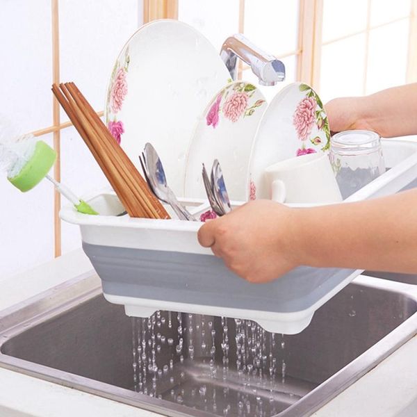 

collapsible dish drainer folding drain bowl rack silicone tray kitchen gadget holder supplies tool accessories storage case & organization