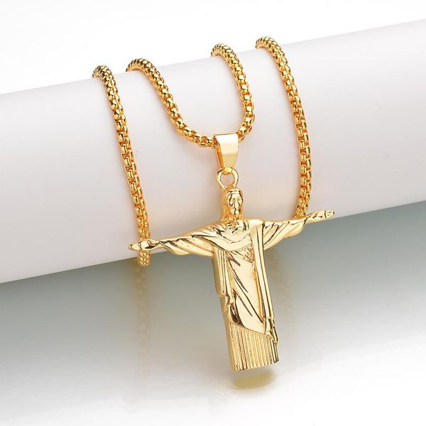 

pendant necklaces religious personality prayer hip-hop plated long chain jesus cross necklace, Silver