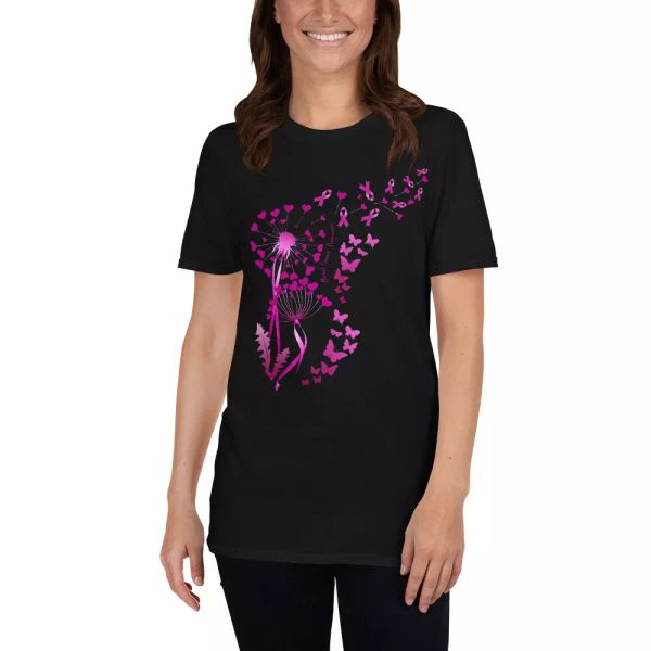 

Pink Dandelion Butterflies Ribbons Breast Cancer Awareness Shirt, White;black