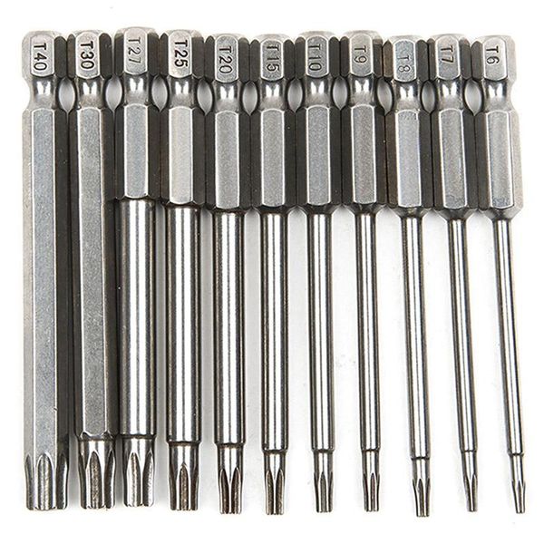 

11pcs 75mm netic s2 steel screwdriver bits hex torx head t6/t7/t8/t9/t10/t15/t20/t25/t27/t30/t40 hand tools