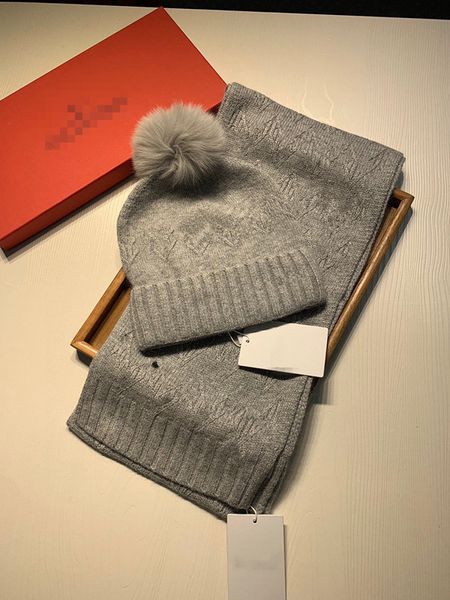 

21autumn winter mens women hat scarf sets classic letter printed warm wool kinted beanie scarfs hats suit for festival gift christmas, Blue;gray
