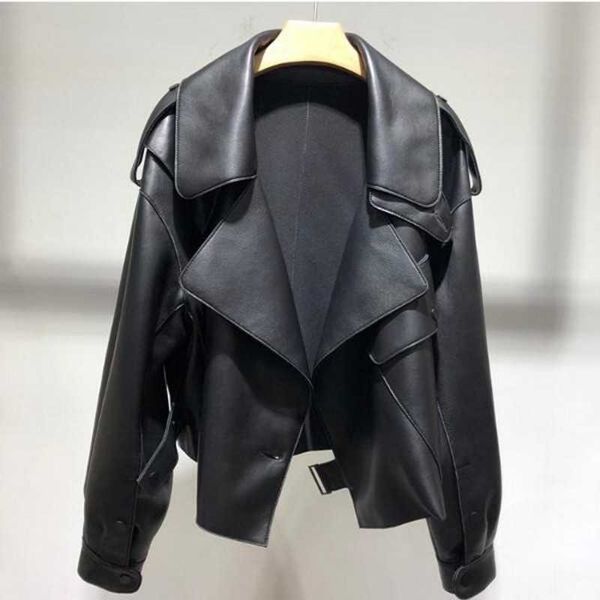

sheepskin coat genuine leather jacket turn down collar spring autumn fashion ladies natural outwear female 210601, Black