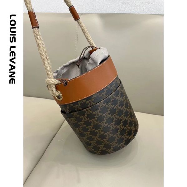 

design handbag women's bag leather old flower bucket bag, Red;black