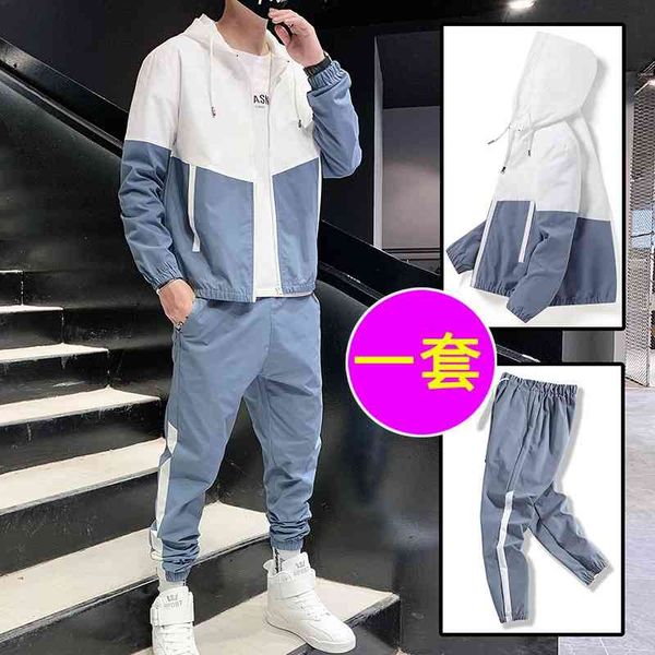 

men's leisure sports suit men's wear a set with handsome korean fashion and boys' color matching clothes in autumn, Black