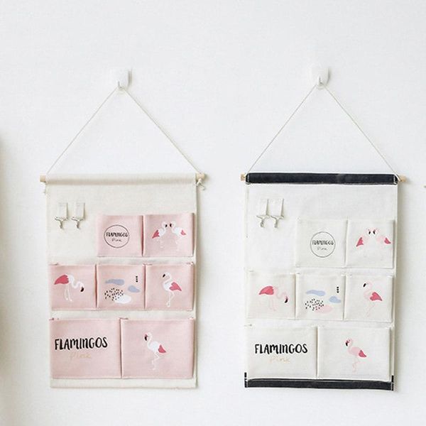 

storage boxes & bins flamingo 7 pockets wall hanging bags cotton linen door organizer waterproof pouch bedroom home decoration