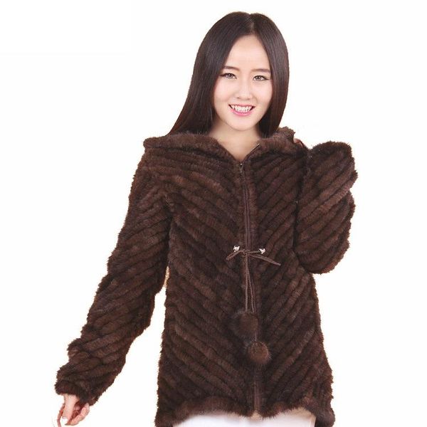 

coat women's long-sleeve fashion all-match knit jacket knitted & faux fur, Black