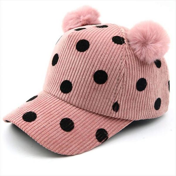 

dots kids pom baseball cap for girls boys 2 8 years autumn winter children pink grey brown black adjsutable, Blue;gray