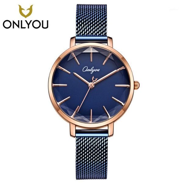 

wristwatches onlyou dress watch women elegant quartz clock mesh steel bracelet colorful wristwatch luxury blue fashion watches rosegold, Slivery;brown